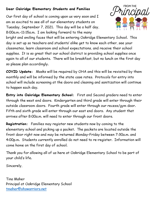 OES Letter from the Principal