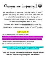 OES Changes for Kinder, 1st and 5th Grade