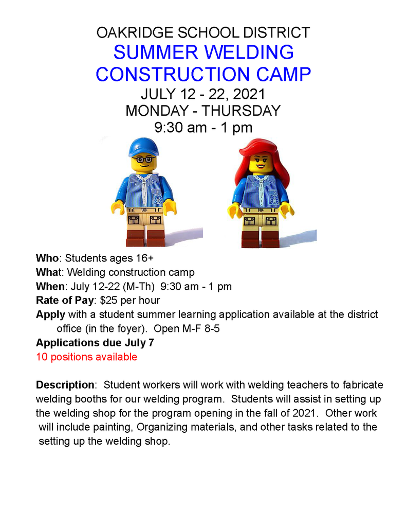 Summer Welding Construction Camp Positions Available