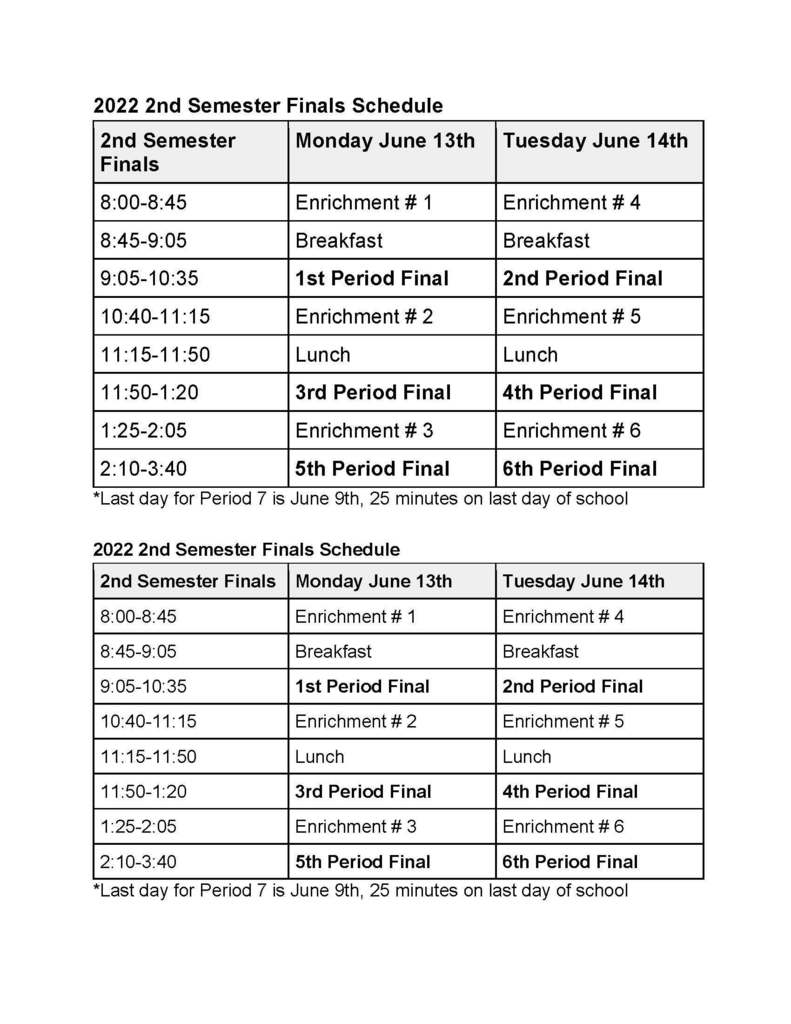 finals Schedule