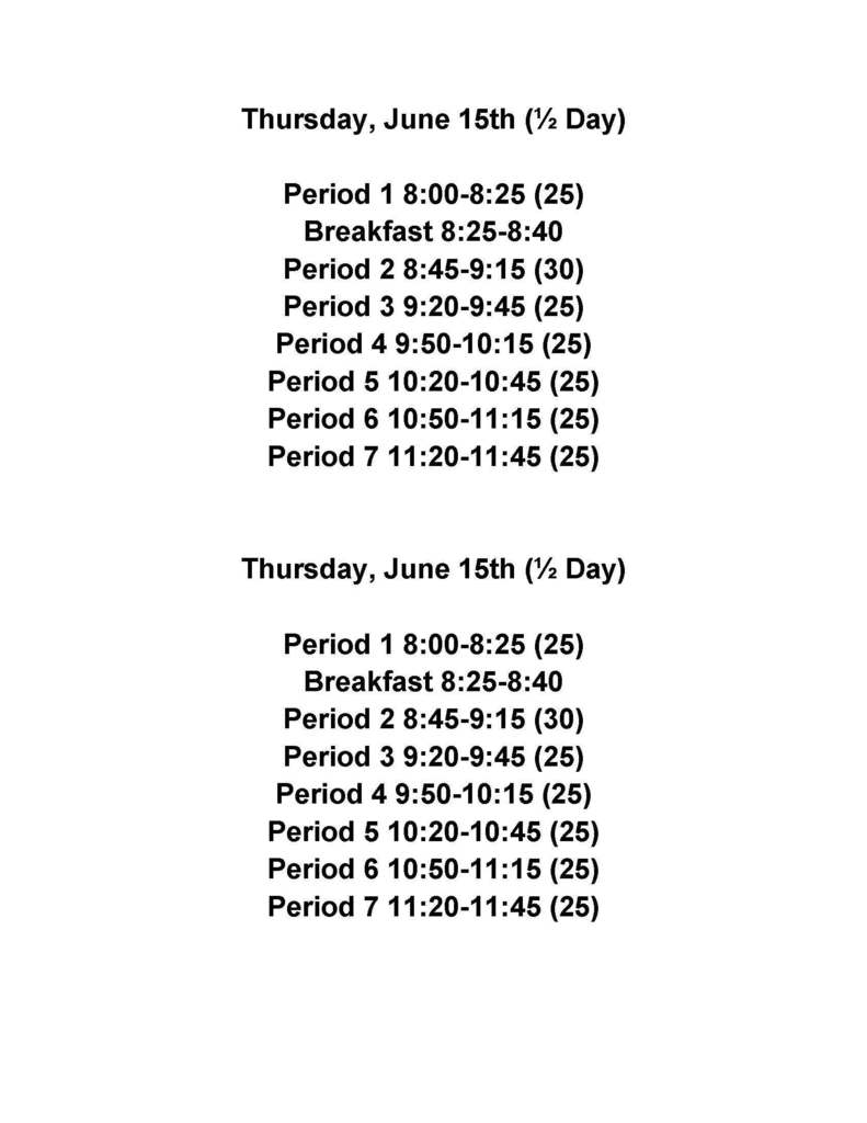 Last Day Bell Schedule