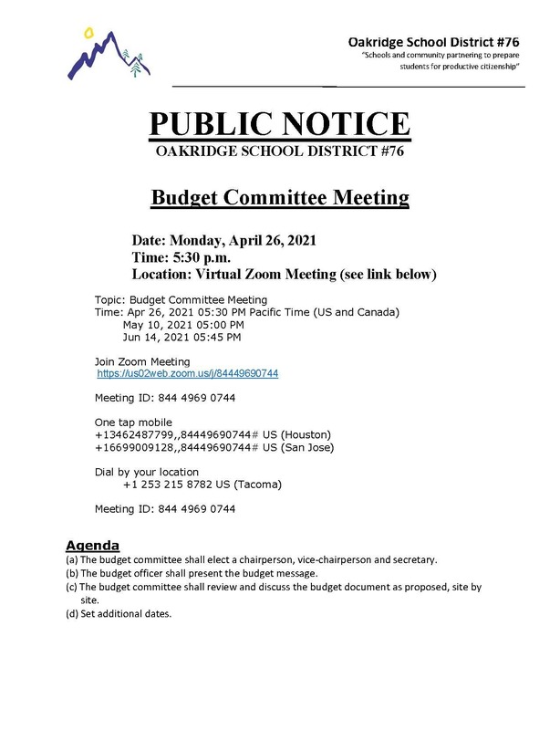 Budget Committee  Meeting April 26, 2021