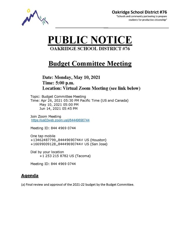 Budget Committee Meeting 5.10.21